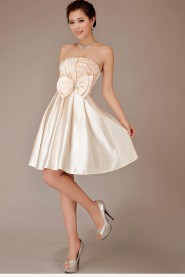 Satin Strapless Knee-Length Ball Gown with Bow