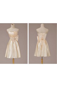 Satin Strapless Knee-Length Ball Gown with Bow