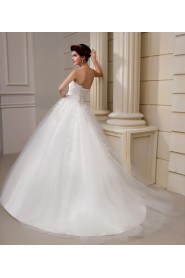 Net and Satin Strapless Ball Gown with Beading