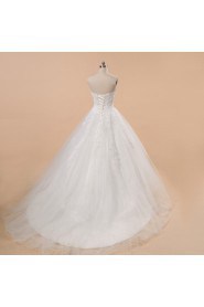 Net and Satin Strapless Ball Gown with Beading