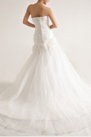 Organza Strapless Mermaid Gown with Pearls