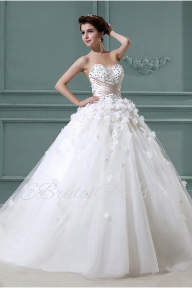 Net and Satin Strapless Ball Gown with Crystal