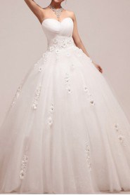 Organza Strapless Floor Length Ball Gown with Handmade Flowers