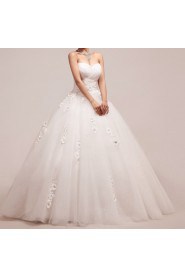 Organza Strapless Floor Length Ball Gown with Handmade Flowers