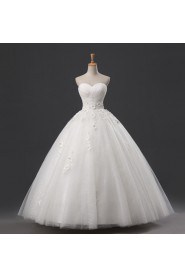 Organza Strapless Floor Length Ball Gown with Handmade Flowers