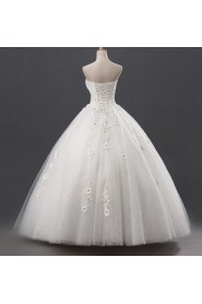 Organza Strapless Floor Length Ball Gown with Handmade Flowers