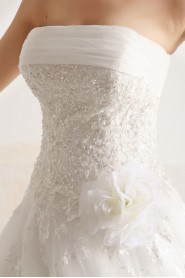 Net and Satin Strapless Ball Gown with Handmade Flowers