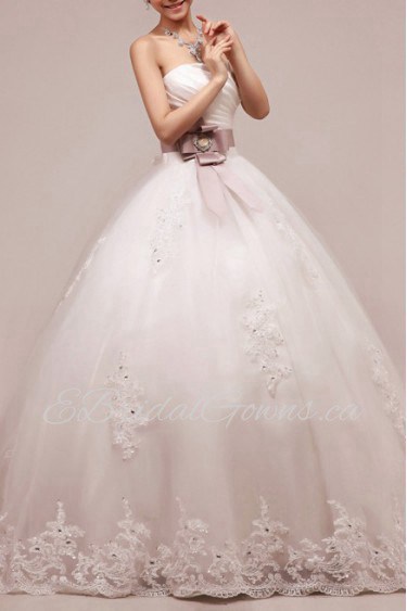 Net and Satin Strapless Floor Length Ball Gown with Sequins