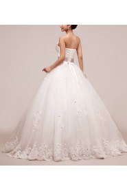 Net and Satin Strapless Floor Length Ball Gown with Sequins