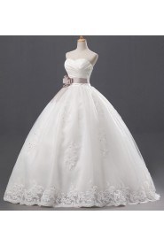 Net and Satin Strapless Floor Length Ball Gown with Sequins