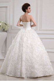 Organza Strapless Floor Length Ball Gown with Handmade Flowers