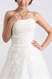 Net and Satin Strapless Ball Gown with Crystal