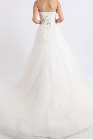 Net and Satin Strapless Ball Gown with Crystal