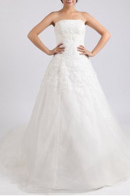 Net and Satin Strapless Ball Gown with Crystal