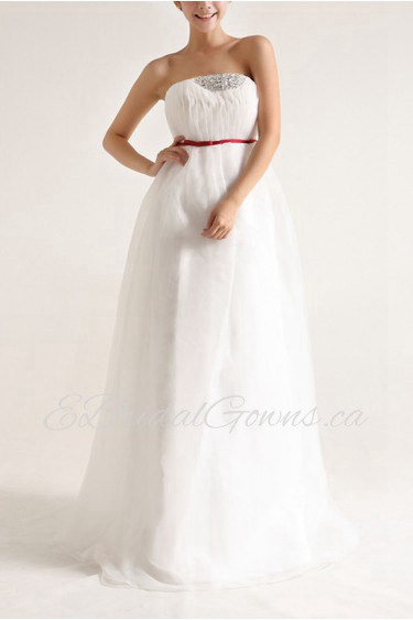 Organza Strapless Floor Length Empire Gown with Sequins