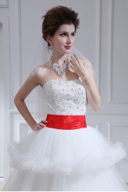 Organza Strapless Ball Gown with Pearls