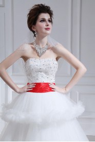 Organza Strapless Ball Gown with Pearls