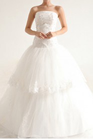 Lace Strapless Ball Gown with Crystal