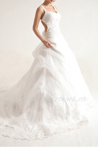 Organza Strapless Cathedral Train Ball Gown with Sequins