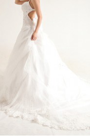 Organza Strapless Cathedral Train Ball Gown with Sequins