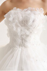 Organza Strapless Floor Length Ball Gown with Pearls