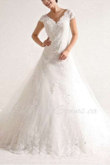 Organza V-neck A-line Gown with Sequins