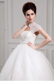 Net and Satin Jewel Neckline Floor Length Ball Gown with Crystal