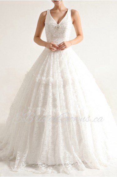 Lace V-neck Ball Gown