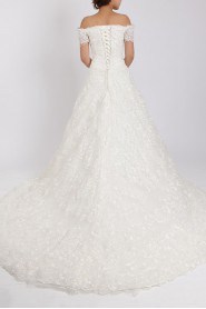 Lace Off-the-Shoulder Cathedral Train Ball Gown with Crystal