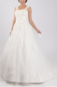 Net and Satin Straps Neckline Ball Gown with Crystal