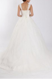 Net and Satin Straps Neckline Ball Gown with Crystal