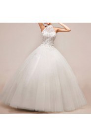 Net and Satin Halter Floor Length Ball Gown