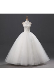 Net and Satin Halter Floor Length Ball Gown