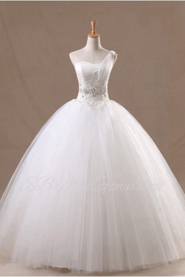 Organza One Shoulder Floor Length Ball Gown with Handmade Flowers