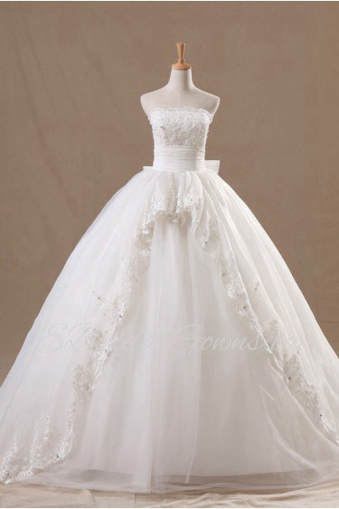 Organza Strapless Ball Gown with Crystal