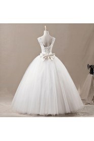 Net V-neck Floor Length Ball Gown with Sequins