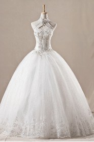 Net Halter Floor Length Ball Gown with Sequins