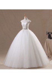 Net High Collar Neckline Floor Length Ball Gown with Handmade Flowers