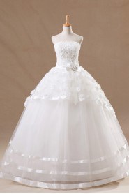 Organza Strapless Floor Length Ball Gown with Handmade Flowers