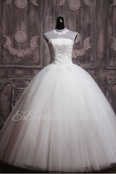 Organza Jewel Neckline Floor Length Ball Gown with Sequins