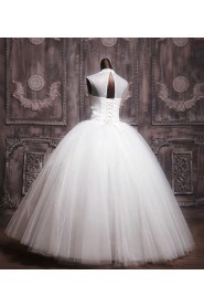 Organza Jewel Neckline Floor Length Ball Gown with Sequins