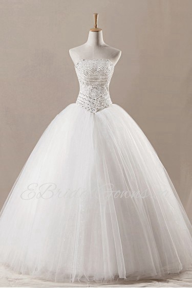 Net Strapless Floor Length Ball Gown with Sequins