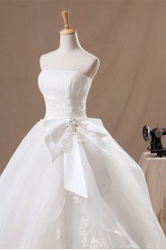 Organza Strapless Floor Length Ball Gown with Handmade Flowers