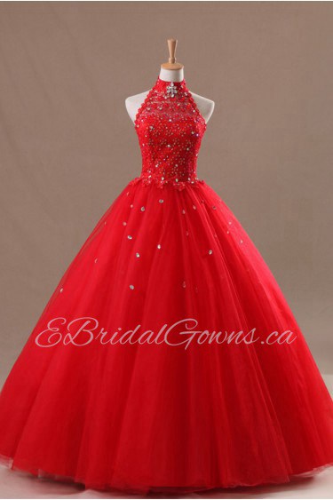 Organza Halter Floor Length Ball Gown with Crystal