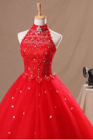 Organza Halter Floor Length Ball Gown with Crystal