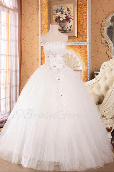 Organza Strapless Floor Length Ball Gown with Crystal