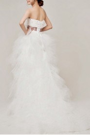 Satin Strapless Ball Gown with Beading