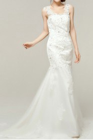 Lace Straps Neckline Cathedral Train Mermaid Gown with Sequins