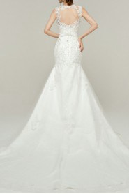 Lace Straps Neckline Cathedral Train Mermaid Gown with Sequins