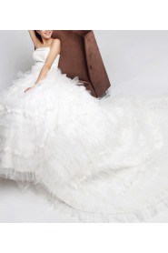 Organza Strapless Cathedral Train A-line Gown with Crystal